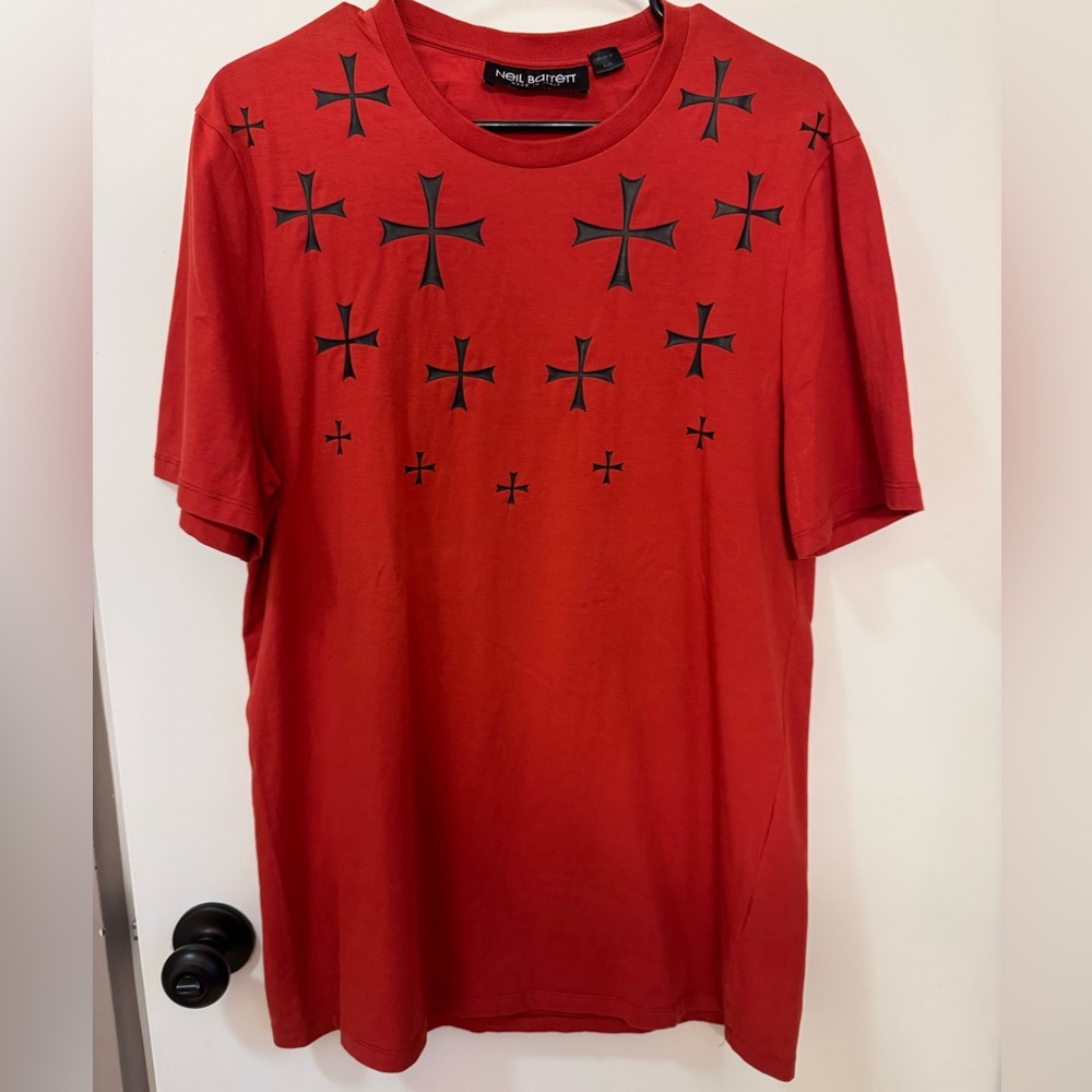 Neil Barrett Red Shirt with Black Cross Design